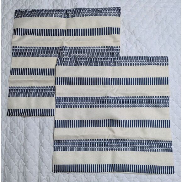 💙 New Set of 2 Blue Boho Striped Throw Pillow Covers – 18x18" Linen Style - Picture 3 of 6